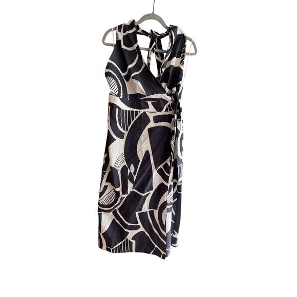 ZARA Black White Abstract Wrap Dress Size L Sleeveless Midi V-Neck - Picture 1 of 3